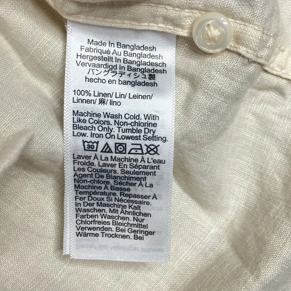 J Crew Washed Linen Shirt Mens M Natural Beige Short Sleeve Button Front CH600 - Picture 12 of 13